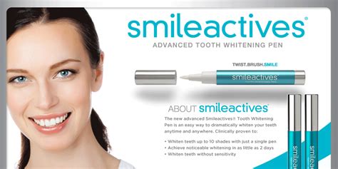 Smileactives com - 3 x 0.11 fl oz. Keep your smile white, bright and healthy while on the go with Advanced Teeth Whitening Pen. Fast, effective, super-convenient on-the-go teeth whitening. You can carry this twist-action, brush-tip whitening pen with you and use anywhere, anytime. With this formula, the gel dries onto your teeth, so no need for strips or trays.